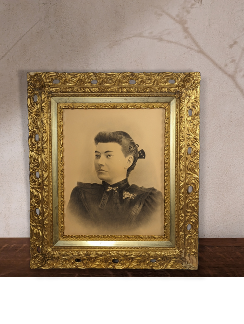 Victorian Charcoal Portrait in Gilded Frame