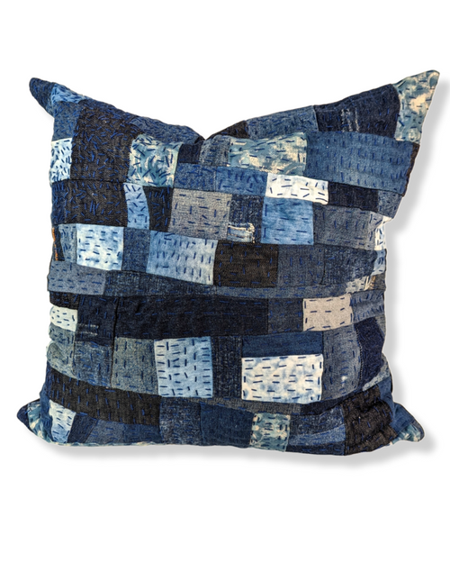Hand Quilted Denim Pillow Cover 1J