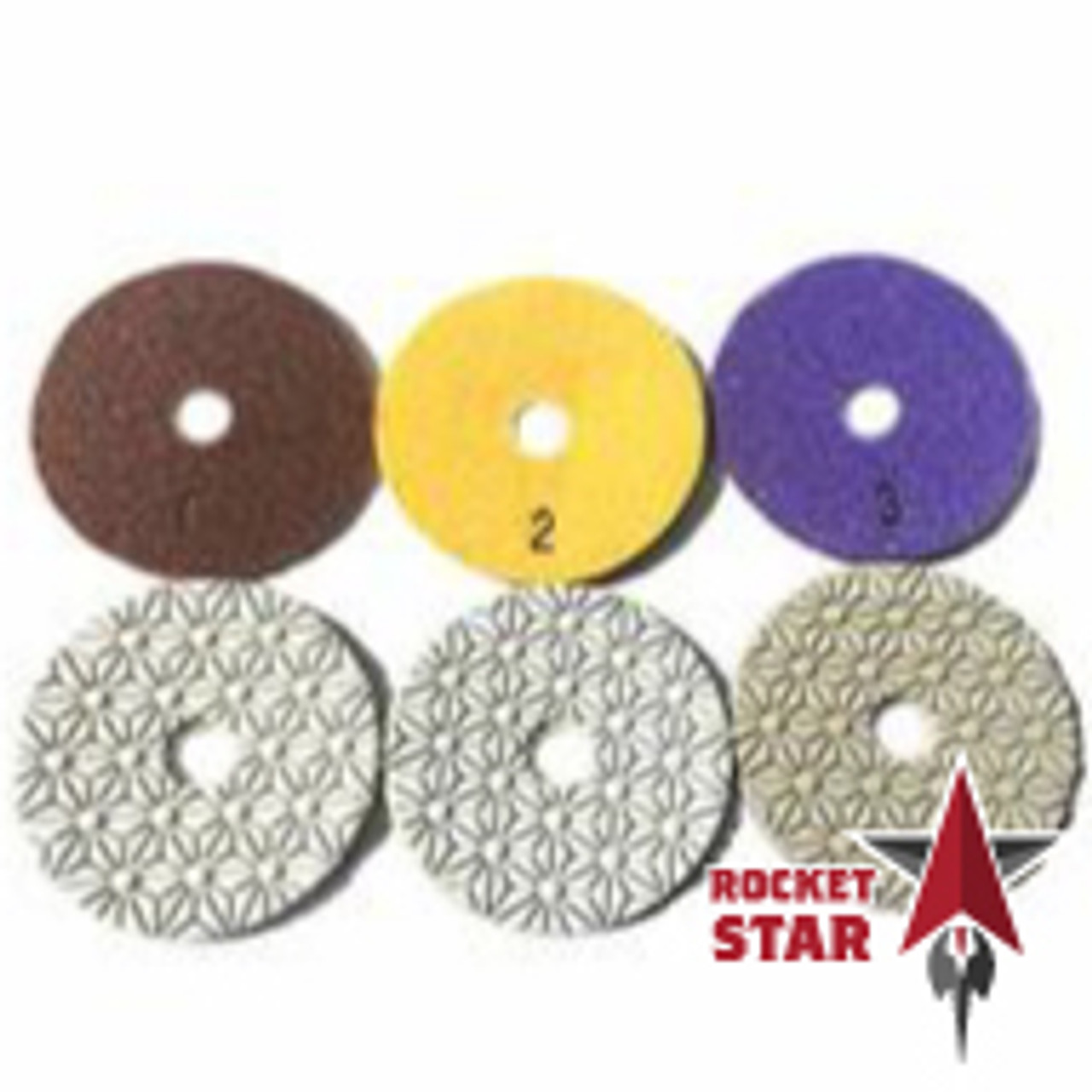 Rocket Star 3 Step Polishing Pads for use on Granite, Quartz and Natural  Stone Surfaces.