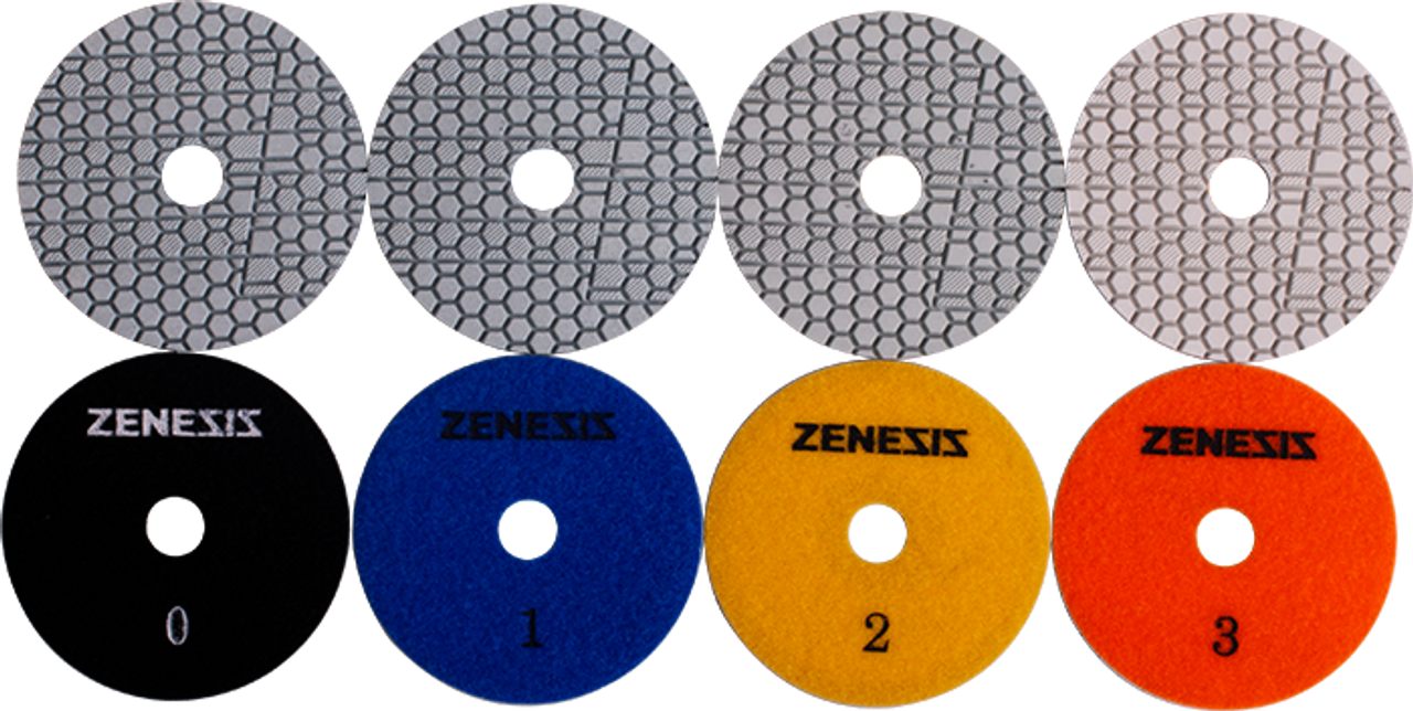 Zenesis 3 Step Polishing Pads for Stone Fabrication - 4 Inch (Wet/Dry)