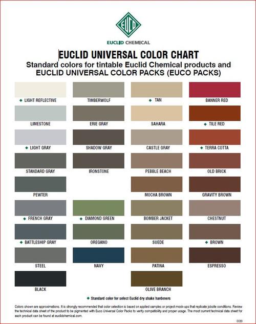 Euclid Universal Color Pack - Euclid Color Chart for Euclid Universal Color Pack - Rocket Supply Company  - Concrete and Stone Tool Supply Store