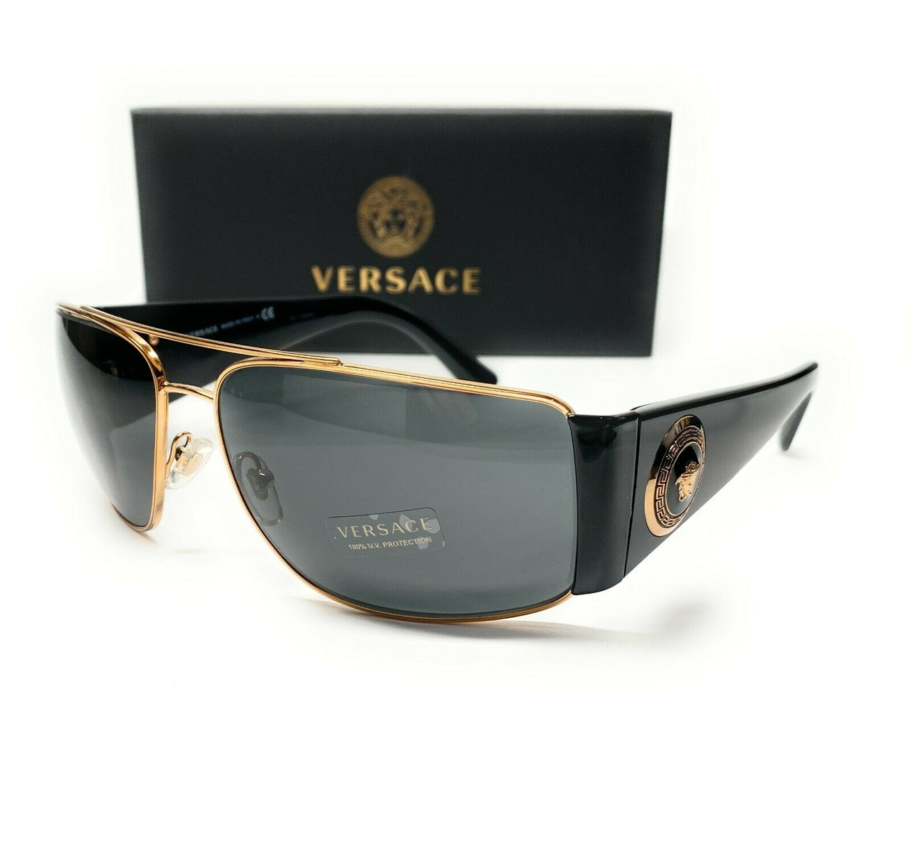 versace ve2163 100287 gold gray 63 mm men's sunglasses