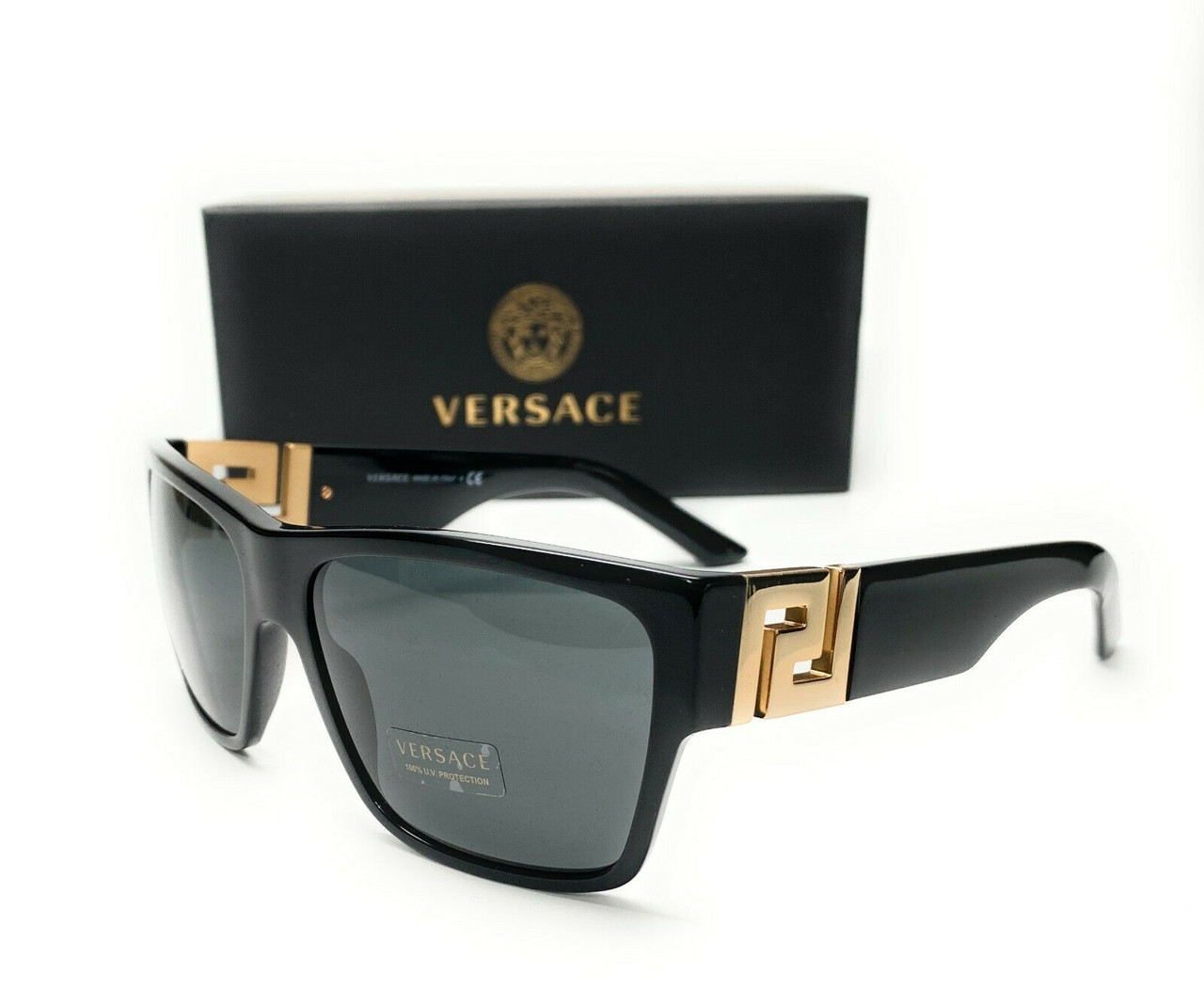 VERSACE VE4296 GB1 87 Black Grey Lens Men's Square Sunglasses 59mm