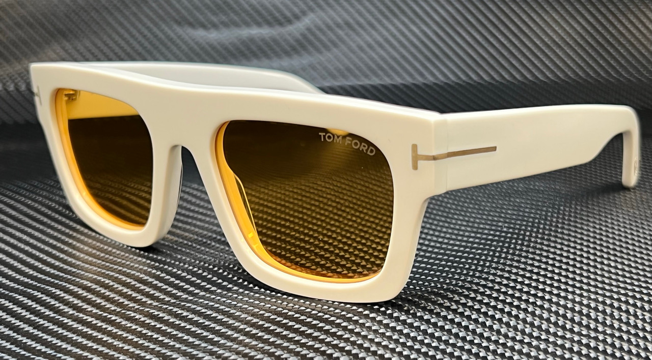 TOM FORD Fausto TF0711 25E Shiny Ivory Yellow Men's 53 mm Sunglasses