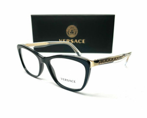 Versace VE3255 GB1 Black Gold Demo Lens Women Cat Eye Eyeglasses 54-17