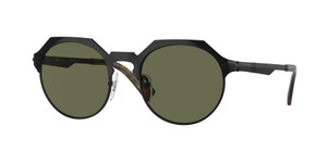 PERSOL PO2488S 111658 Black Demishiny Green Polarized Men's Round Metal Sunglass
