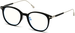 TOM FORD FT5644-D-B 001 Shiny Black Blue Blockers Round Men's 52 mm Eyeglasses
