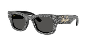 RAY BAN RB4940BP 686587 Black Strass Grey Wayfarer Puffer Unisex 47 mm Sunglasse