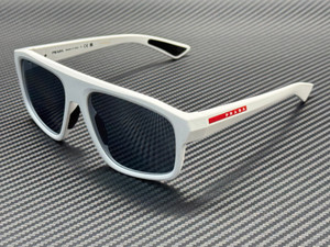 PRADA LINEA ROSSA PS B02S AAI40A Matte White Silver Mirror Blue 59 mm Sunglasses