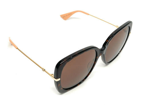 Gucci GG0521S 003 Gold/Brown Round Winged Sunglasses