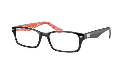 RAY BAN RX5206 2479 Black/Red Rectangle 52 mm Unisex Eyeglasses