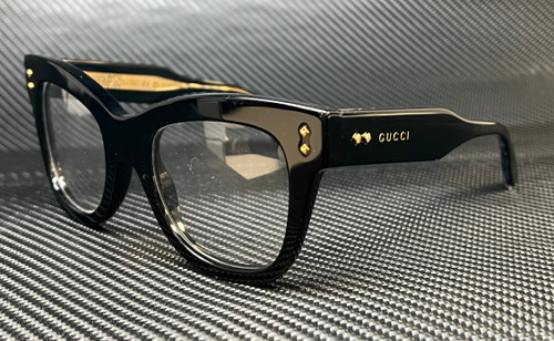 GUCCI GG1082O 001 Black Gold Women's Square 50 mm Large Eyeglasses GUCCI GG1082O 001 Black Gold Women's Square 50 mm Large Eyeglasses