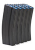 Five Pack of AR-15 6.5 Grendel Stainless Steel Magazines with Black Marlube Coating and Blue Follower