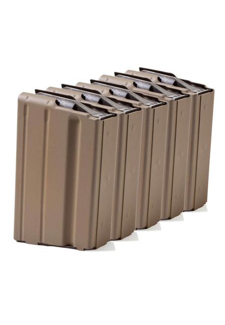 Five Pack of AR-15 10rd 7.62x39 Stainless Steel Magazines with FDE Coating and Black follower. Five Pack of AR-15 10rd 7.62x39 Stainless Steel Magazines with FDE Coating and Black follower.