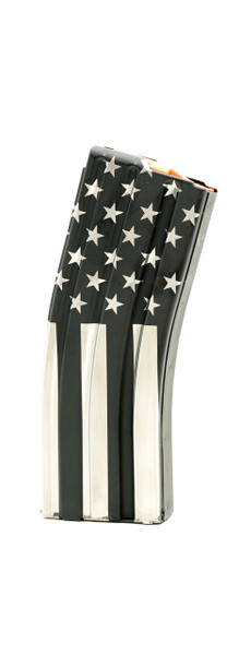 30rd .223/5.56 Stainless Steel Magazine with American Flag Laser Engraving on both sides.