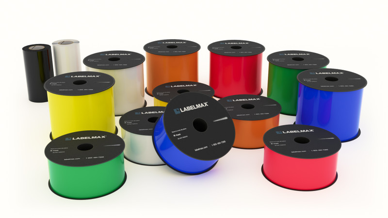 5S vinyl label supply bundle including multiple rolls of label tape and print ribbon