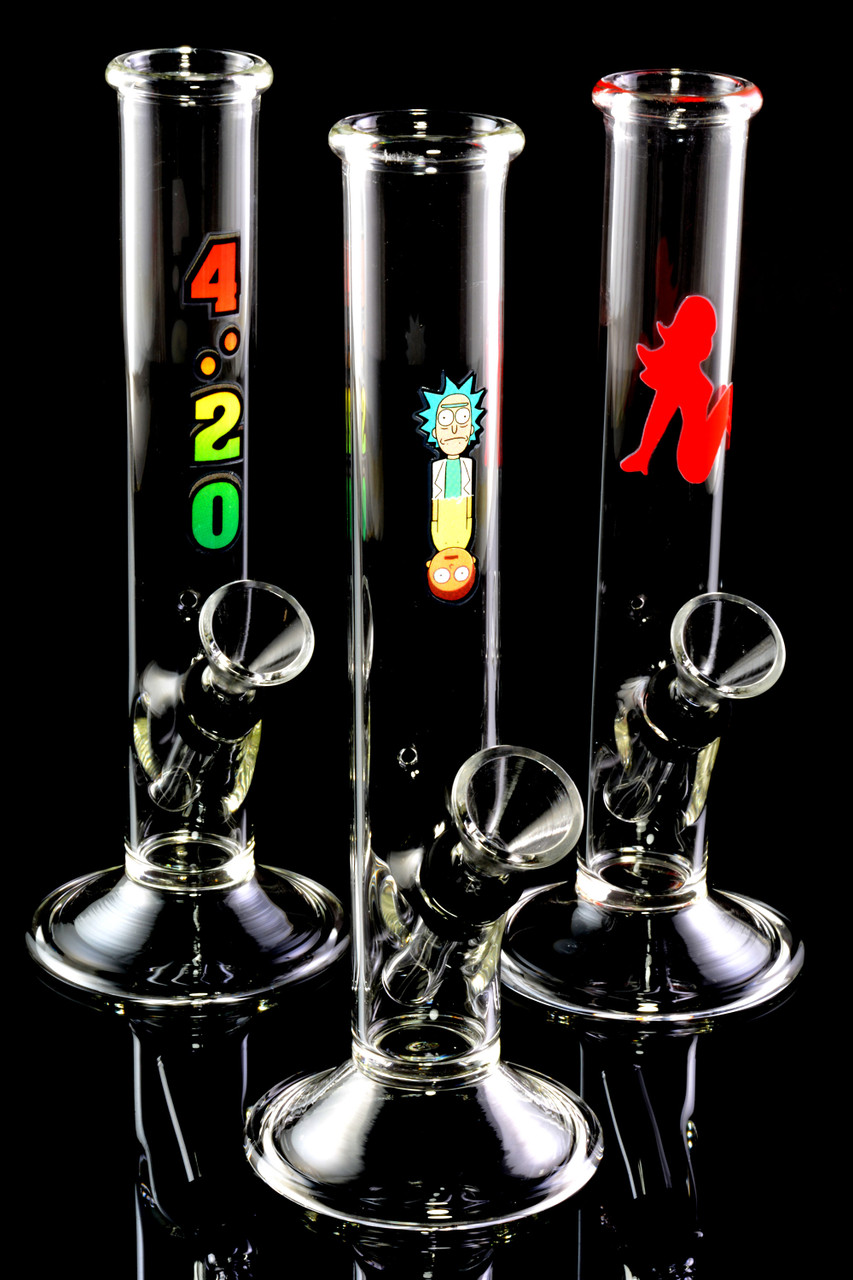 Small Glass Straight Shooter Decal Water Pipe with Carb - WP2035