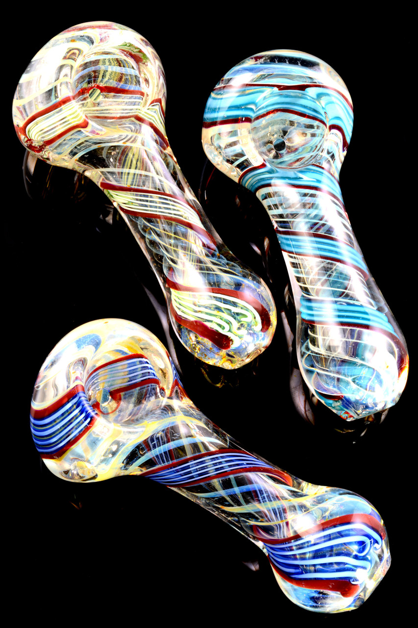 Small Color Changing Multicolor Swirl Striped Glass Pipe P2463 Bulk