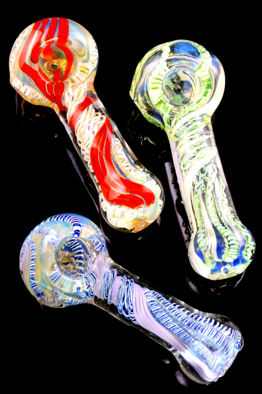 Thick Color Changing Colorful Striped Glass Pipe P2471 Glass Pipes