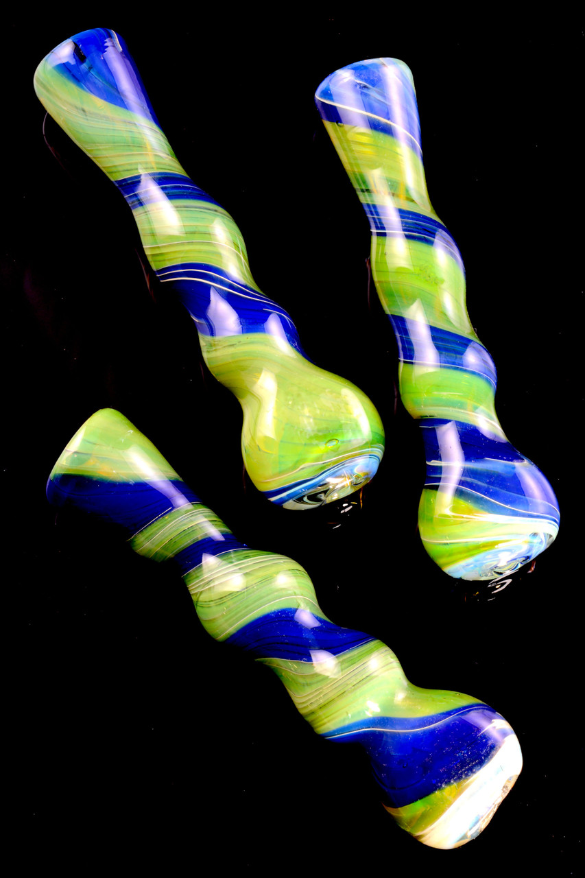 Color Changing Reverse Spiral Striped Glass Chillum C0293 Wholesale