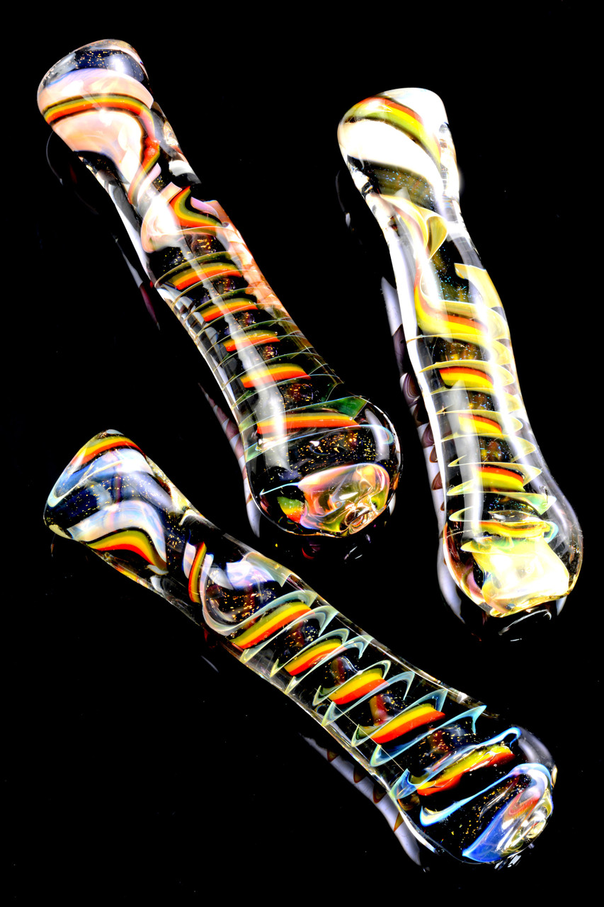 Fumed Color Changing Rasta Dichro Spiral Glass Chillum C0298