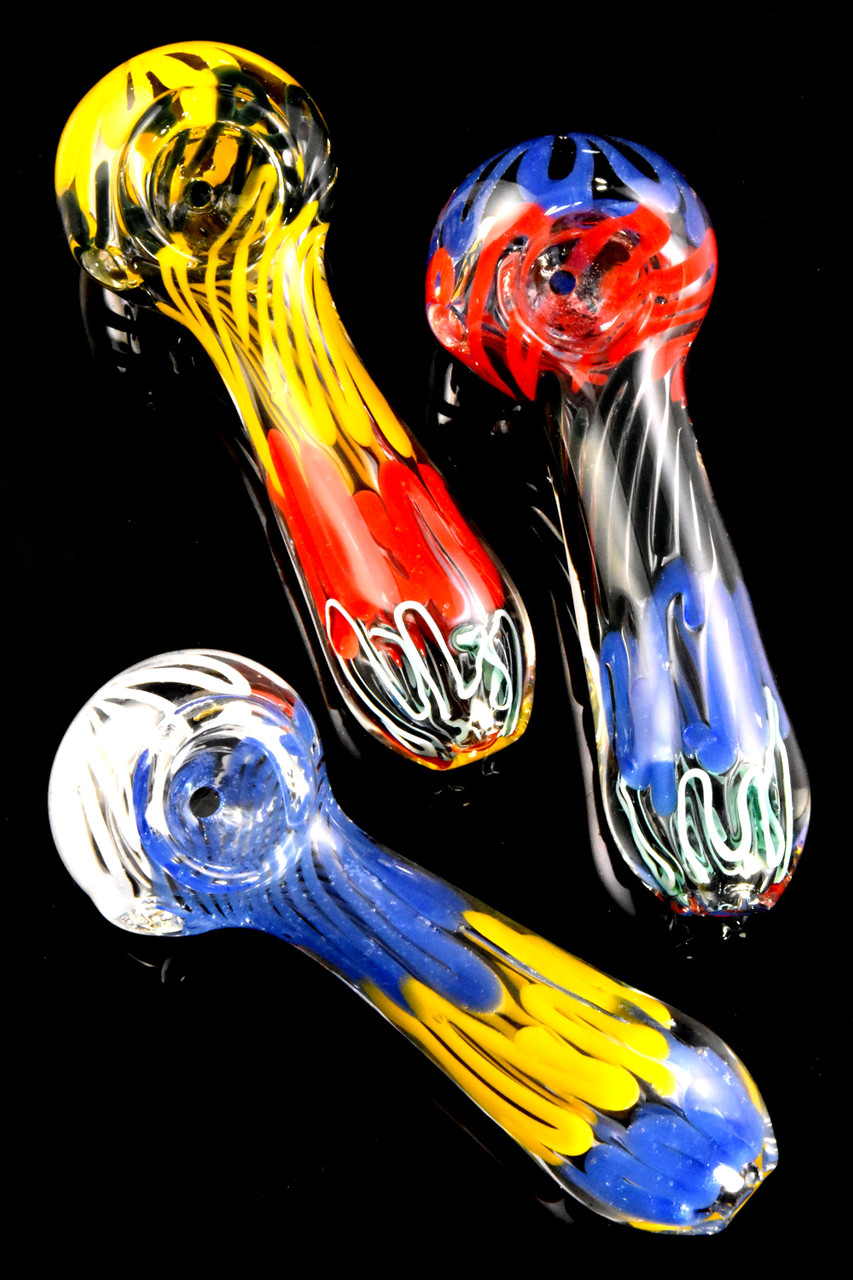 Multicolor Striped Clear Glass Pipe P2655 Bulk Colorful Smoking Pipes