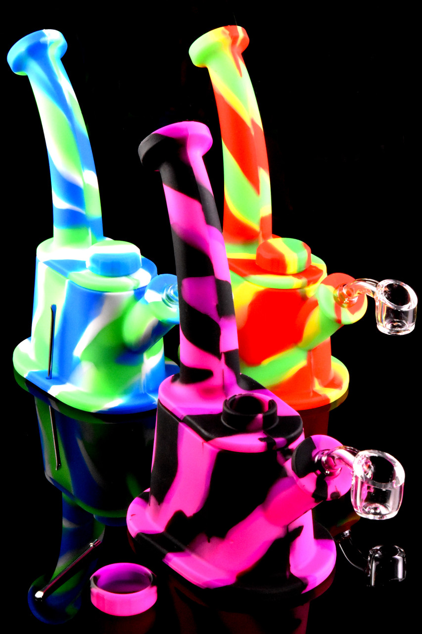 Colorful Silicone Dab Rig with BuiltIn Jar WP2734 Wholesale Rubber