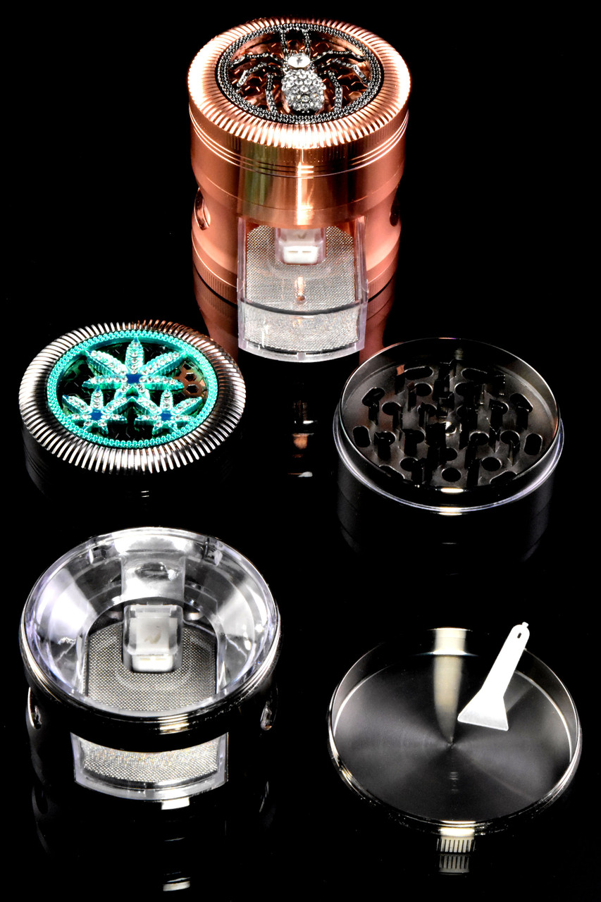 63mm 4 Part Rhinestone Zinc Alloy Grinder with Dispenser - G0451 | Bulk ...