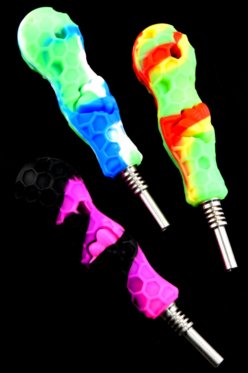 Silicone Pipes with Glass Bowl & Silicone Dab Straws