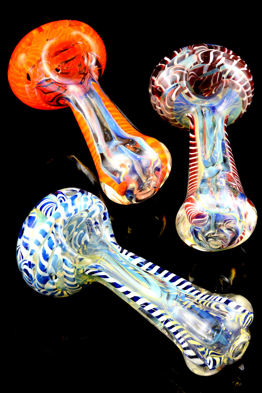 Thick Color Changing Striped Glass Pipe P1278 Bulk Smoke Shop Supplies