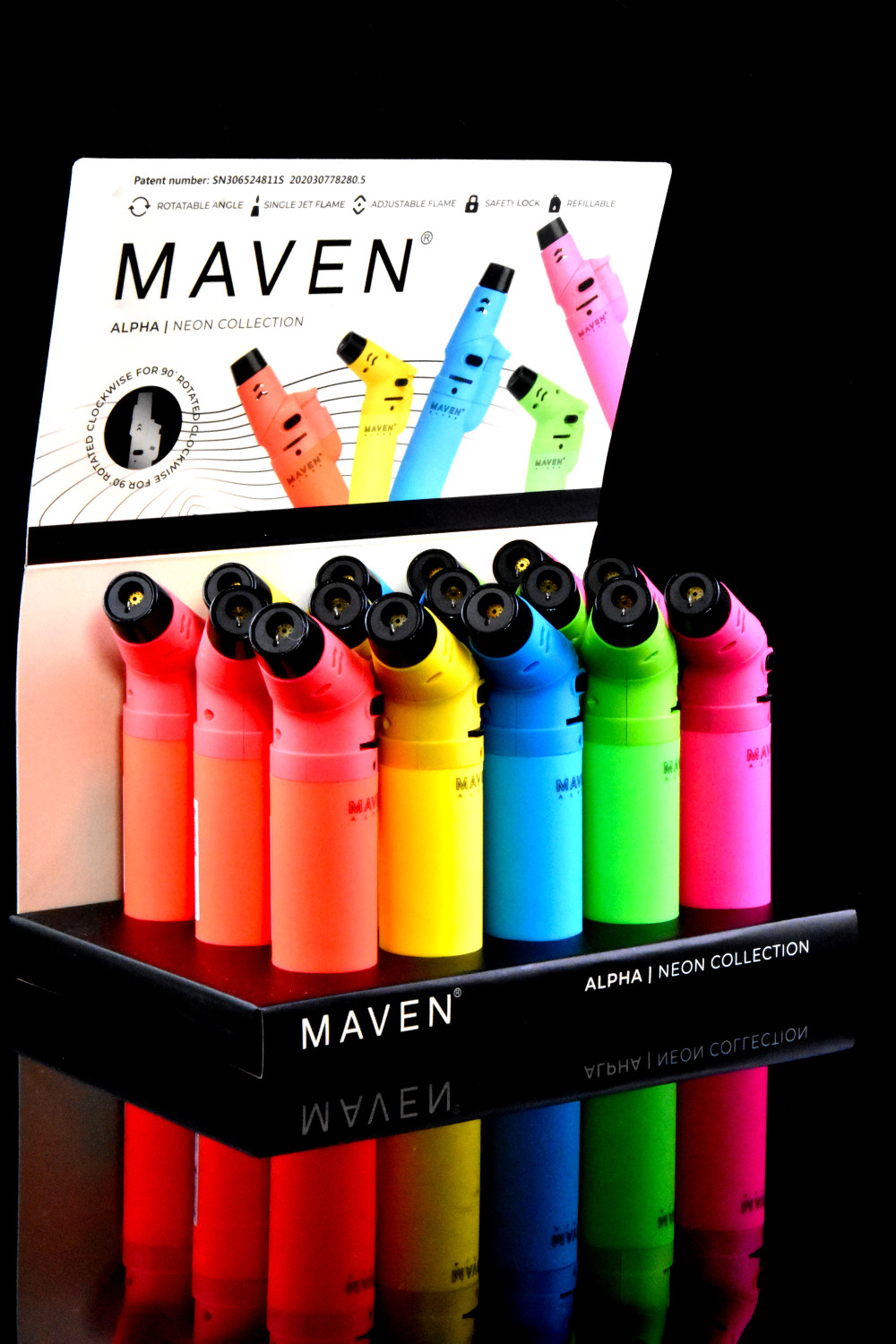 15 Pc Maven Alpha Neon Torch Lighter Display - L0261 | Bulk Head
