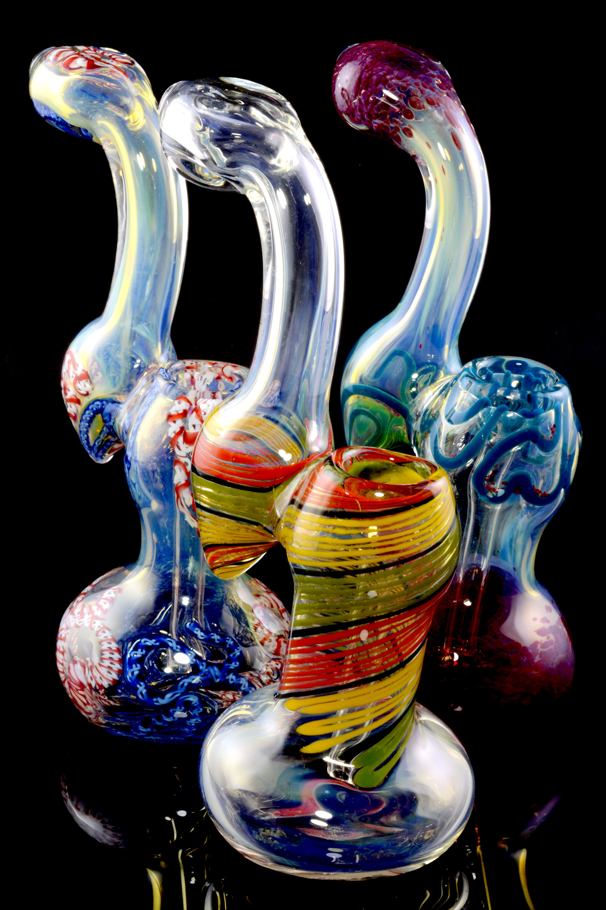 Large Colorful Striped Color Changing Glass Sherlock Bubbler B1164