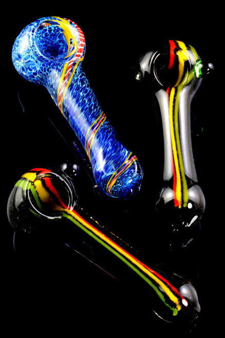 Rasta Striped Frit Glass Pipe - P1920