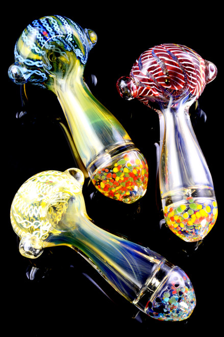 Color Changing Striped Frit Glass Pipe - P1932