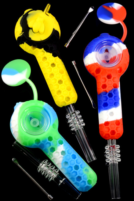 Colorful Silicone 2 in 1 Nectar Straw Hand Pipe - P1949