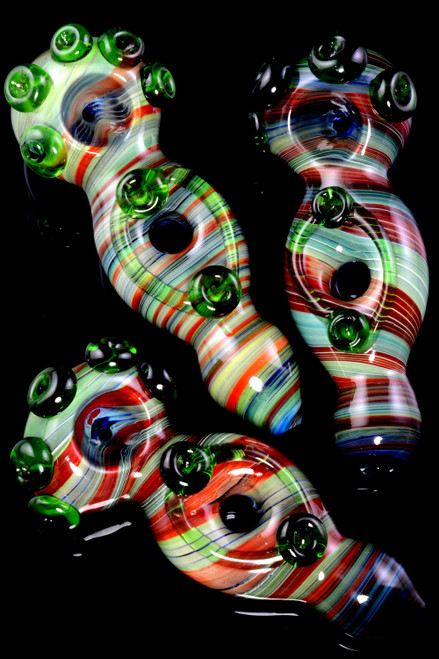 Thick Reverse Spiral Stripe Donut Hole Glass Pipe - P1969