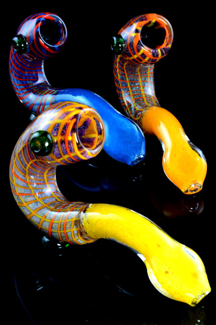 Thick Silver Fumed Frit Netted Sherlock Glass Pipe - P2026