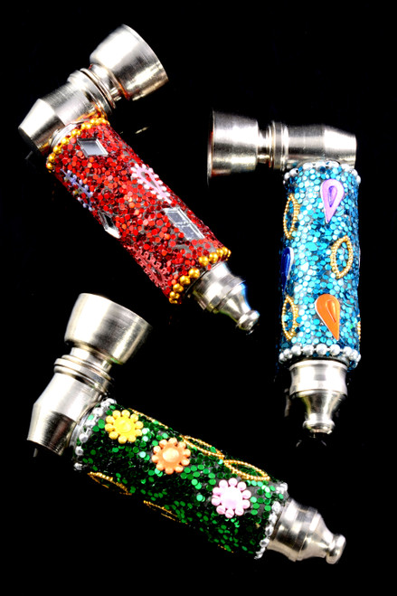 Colorful Bedazzled Metal Pipe with Cap - MP188