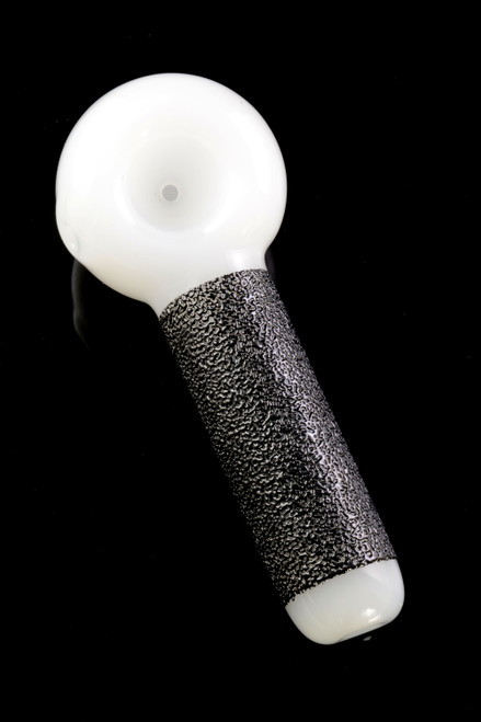 White Glass Pipe with Black Grip - P2056