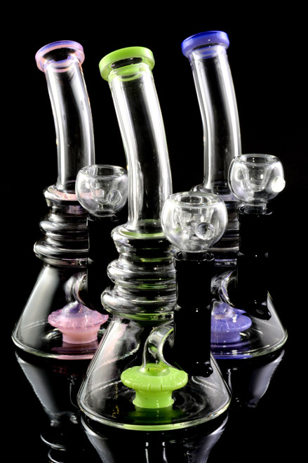 Small Stemless Neon Glass Water Pipe with Stemline Showerhead Perc - WP1965