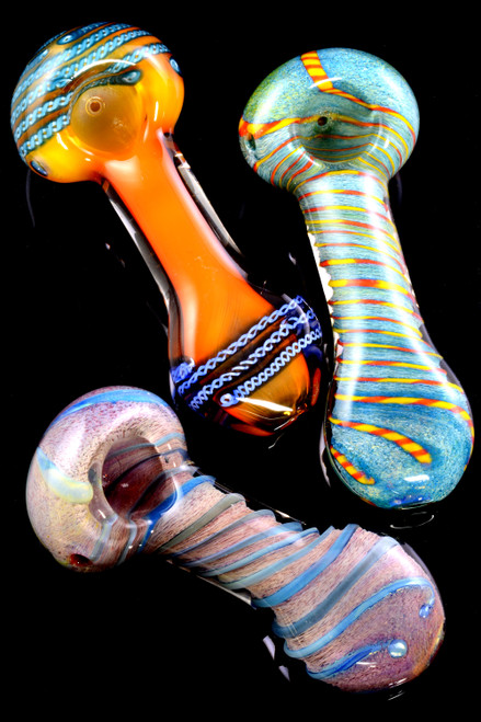 Thick Color Changing Fumed Multicolor Spiral Striped Glass Pipe - P2120