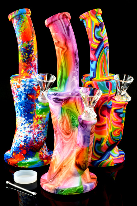 Psychedelic Small 2 Part Silicone Water Pipe with Honeycomb to Dome Percs - WP2064