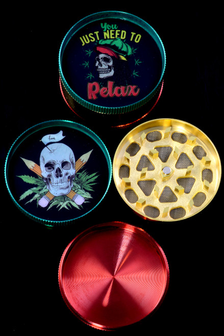 52mm 3 Part Rasta Skull Aluminum Grinder - G0355