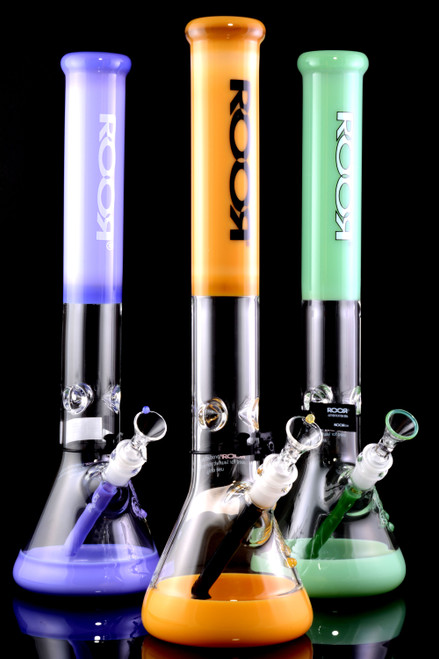 RooR 18" 5mm Glass on Glass Colored Beaker Water Pipe with Ice Pinch - WP2171