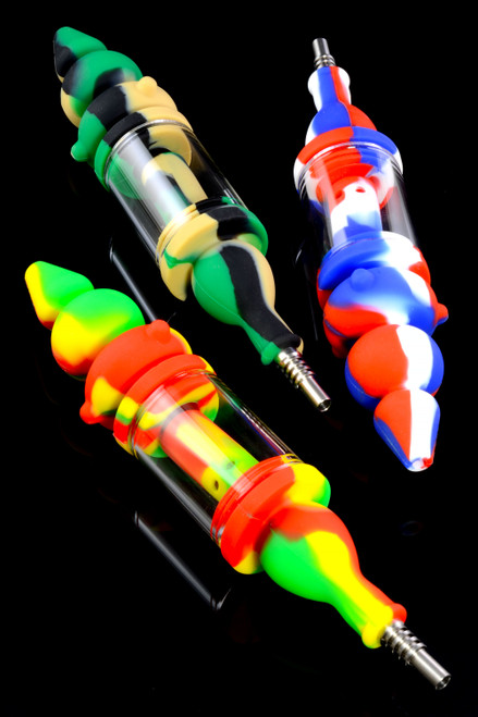 Colorful Silicone/Glass Dab Straw with Dome Perc - B1228