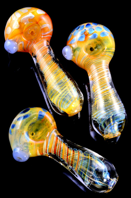 Thick Color Changing Gold Fumed Spiral Striped Glass Pipe - P2297