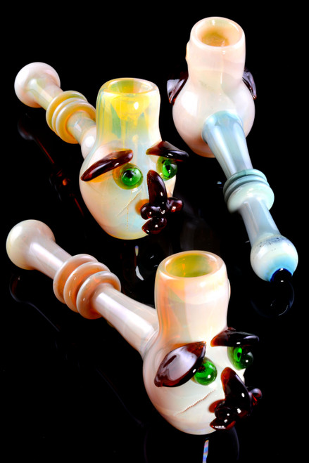 Unique Medium Silver Fumed Color Changing  Glass Hammer Face Bubbler - B1235