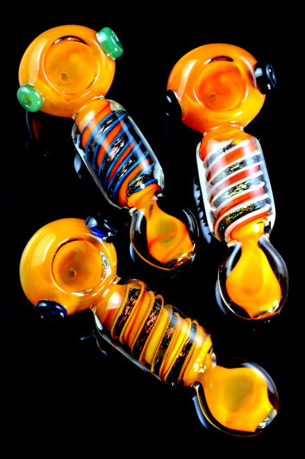 Thick Gold Fumed Striped Dichro Glass Pipe - P2304