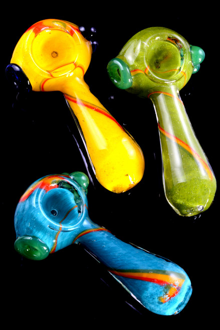 Small Colorful Rasta Striped Frit Glass Pipe - P2305