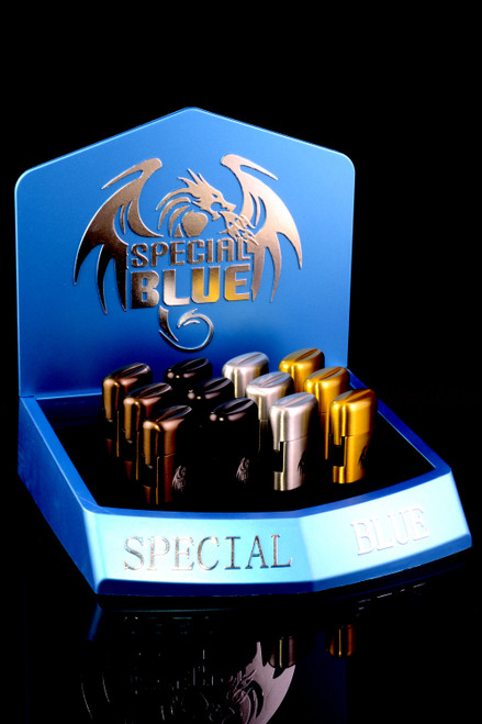 Bulk purchase refillable metallic Special Blue torch lighters.